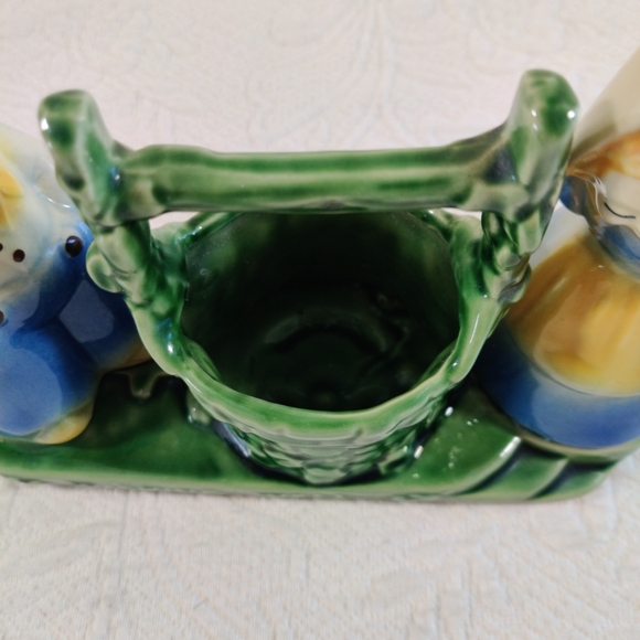 Vintage Ceramic Jack And Jill At The Wishing Well Flower Pot, Made In The USA - Picture 6 of 14